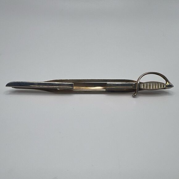 Swank Sword Tie Clip Clasp Bar Mixed Metal Silver Gold Two Tone Vintage Signed - Picture 1 of 6